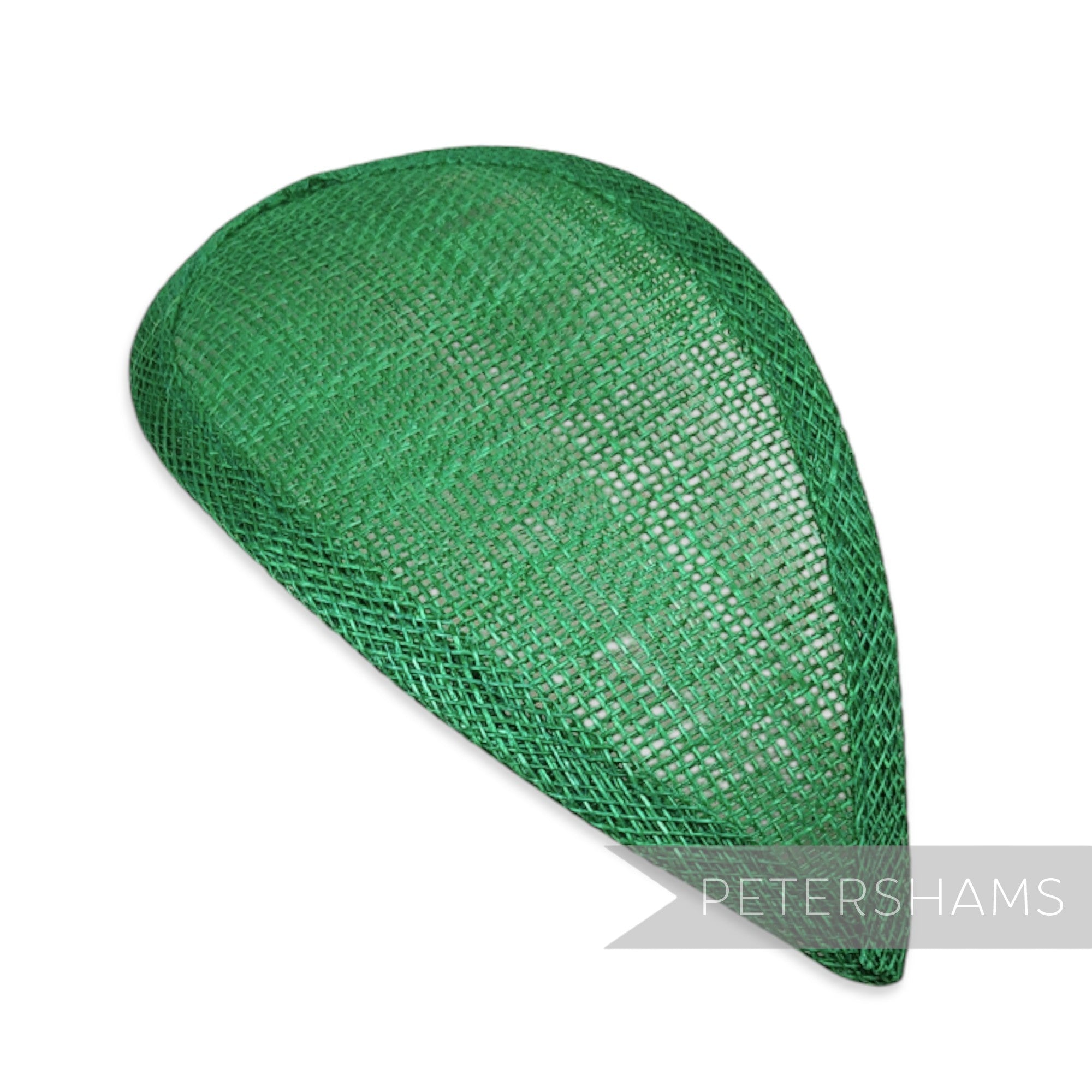 Petershams Millinery Supplies emerald teardrop shaped sinamay hat base with wired edges for millinery projects