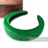 Petershams Millinery Supplies 40mm wide emerald green velvet super padded headband with black braid lining