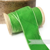 Petershams Millinery Supplies 38mm wide vintage taffeta green rayon velvet ribbon on a wooden spool