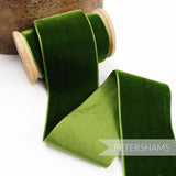 Petershams Millinery Supplies 50mm wide cactus green French velvet ribbon on a wooden spool