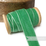 Petershams Millinery Supplies 24mm wide vintage  apple green rayon velvet ribbon on a wooden spool