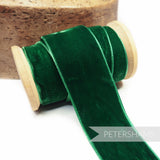 Petershams Millinery Supplies 36mm emerald green French velvet ribbon on a wooden spool for craft and millinery