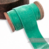 Petershams Millinery Supplies 38mm wide vintage taffeta green rayon velvet ribbon on a wooden spool