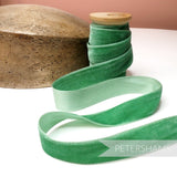 Petershams Millinery Supplies 24mm vintage apple green velvet ribbon on a wooden spool