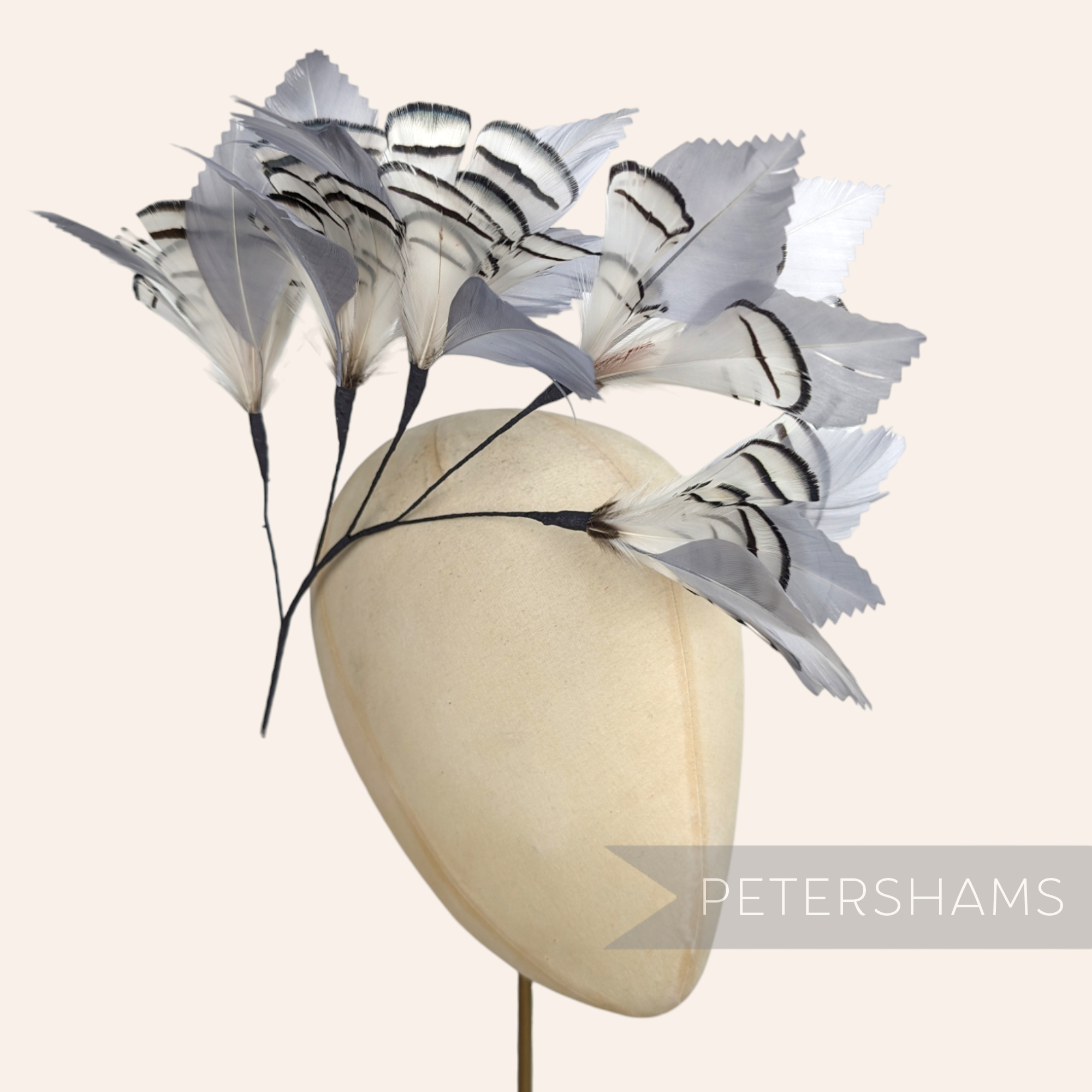 Petershams Millinery Supplies extra large grey Lady Amherst and goose feather flower hat mount