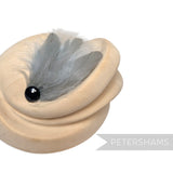 Petershams Millinery Supplies grey marabou and coque feather hat mount with a black faceted bead accent