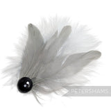 Petershams Millinery Supplies grey marabou and coque feather hat mount with a faceted black bead accent.