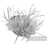 Petershams Millinery Supplies mega fluffy grey hackle and goose biot feather hat mount with five wired sections.