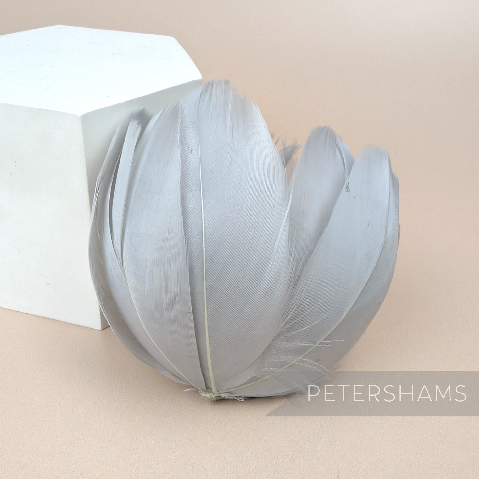 Petershams Millinery Supplies large grey tulip-shaped flower made from cupped goose nagorie feathers