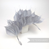 Petershams Millinery Supplies large grey spiky goose feather wired millinery mount for headpieces.