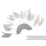 Petershams Millinery Supplies pale grey stripped hackle feather fan on a cotton base for hat and fascinator trimming.