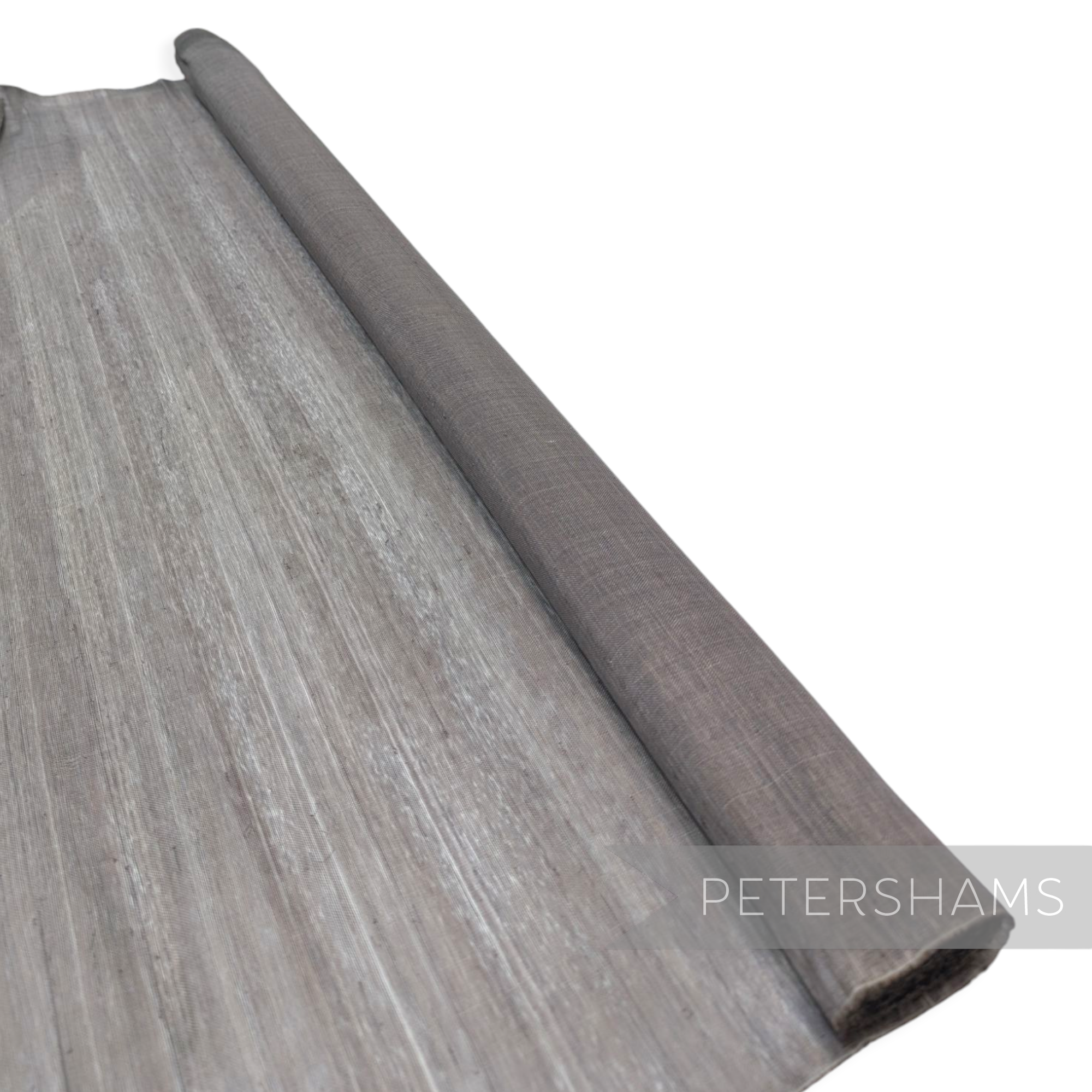 Petershams Millinery Supplies fine polyester abaca fabric in grey, featuring a wide width and a subtle silk-like sheen.