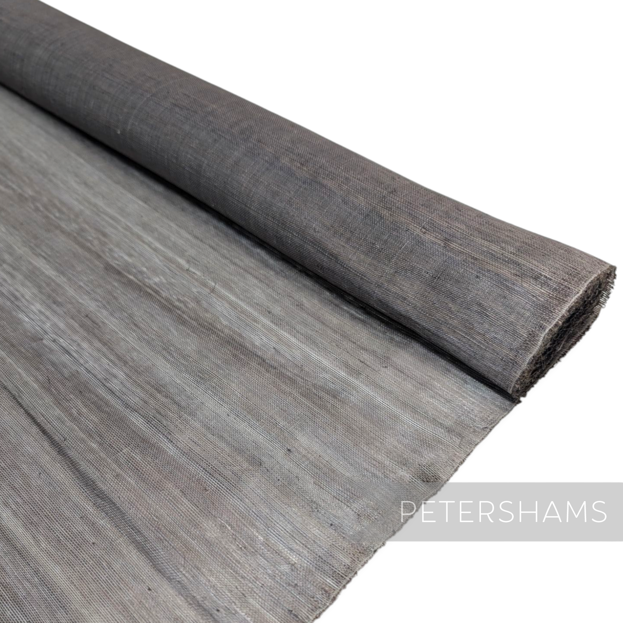 Petershams Millinery Supplies fine grey polyester abaca fabric roll with a silk-like sheen and woven texture
