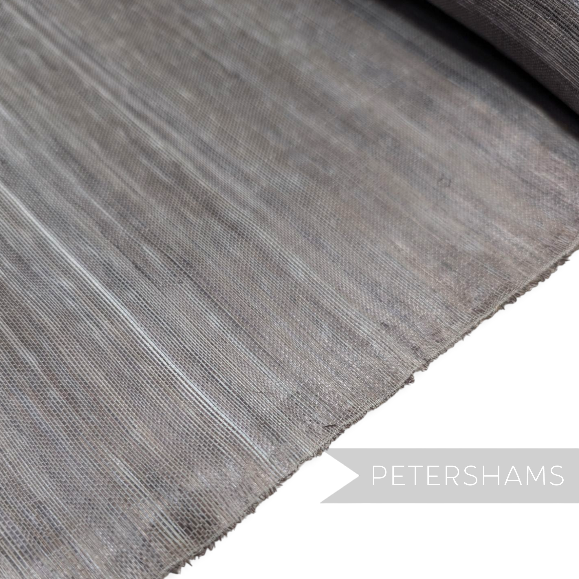 Petershams Millinery Supplies fine polyester abaca fabric in a neutral grey tone with a subtle sheen and woven texture.