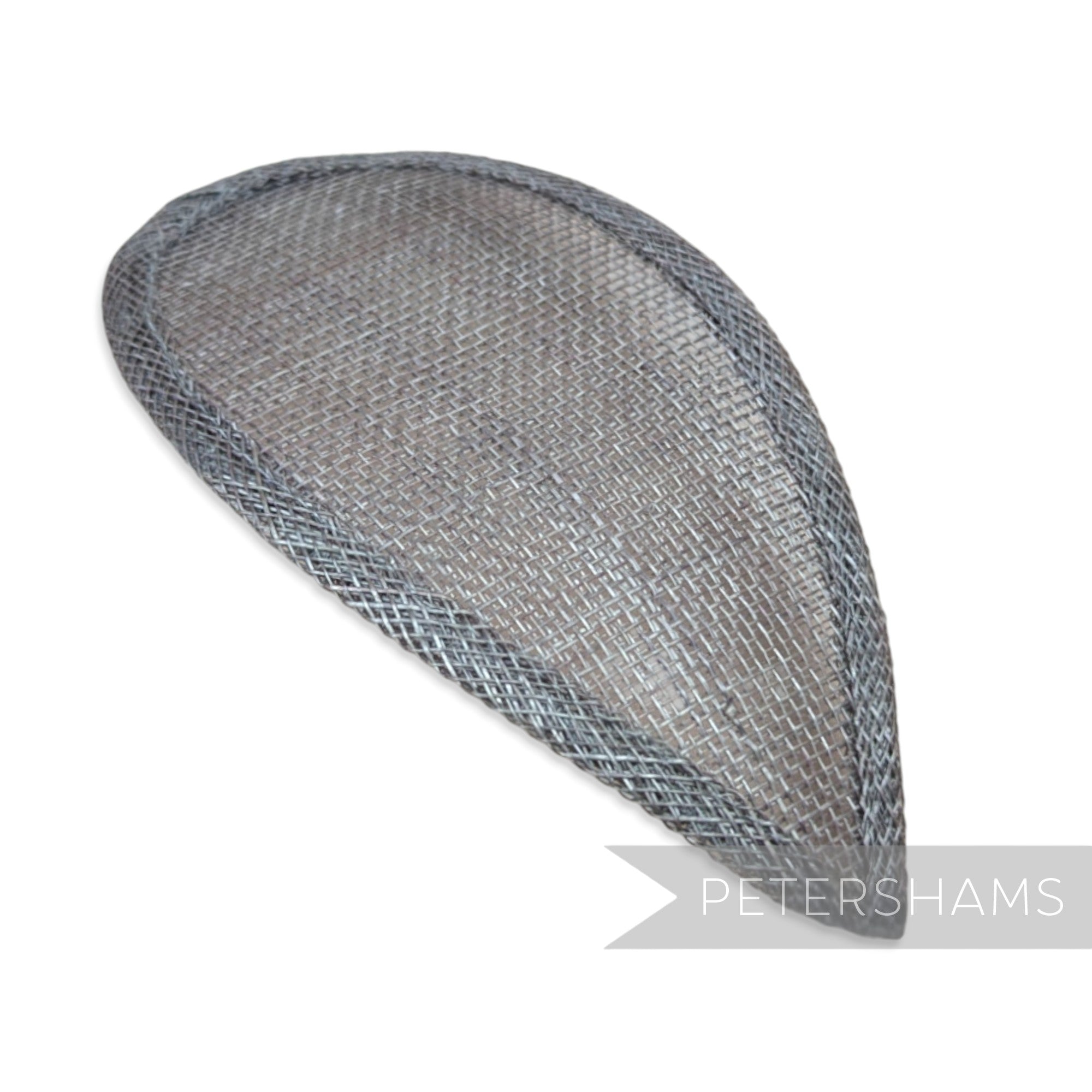 Petershams Millinery Supplies dark grey teardrop shaped sinamay hat base with wired edges for millinery projects