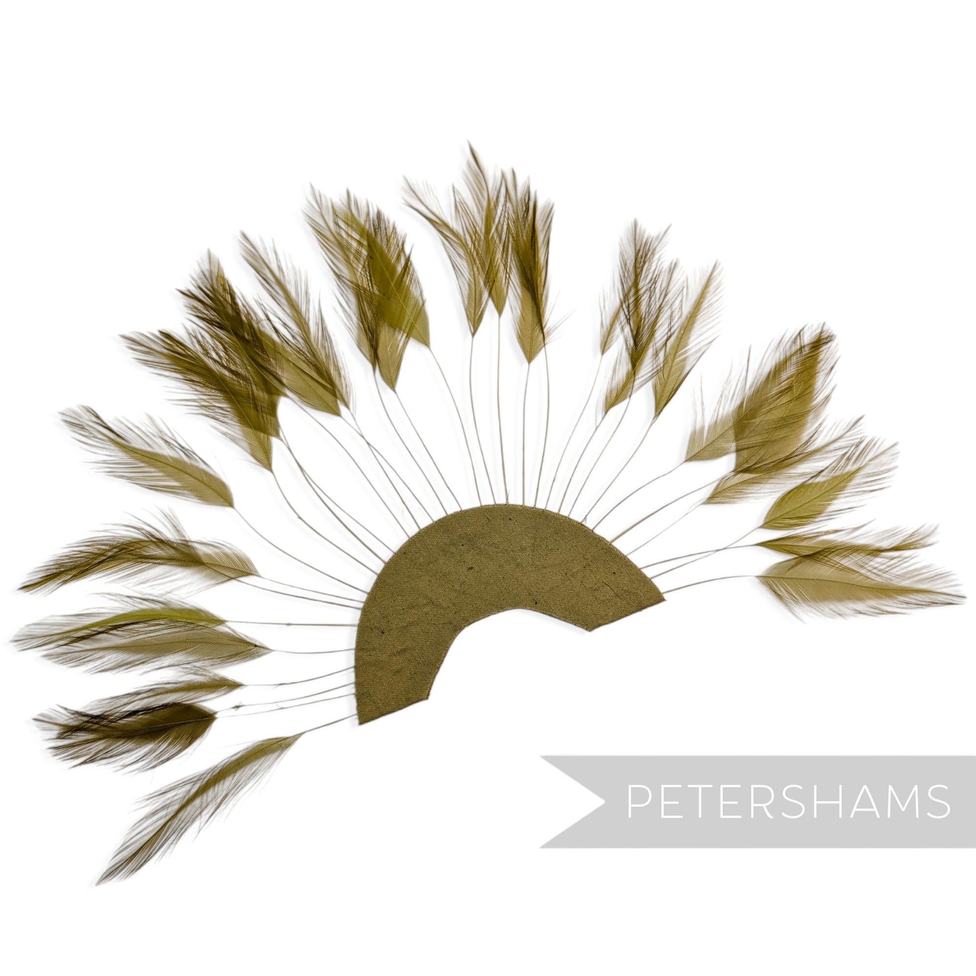 Petershams Millinery Supplies  chartreuse stripped hackle feather fan on a cotton base for hat and fascinator trimming