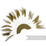 Petershams Millinery Supplies  chartreuse stripped hackle feather fan on a cotton base for hat and fascinator trimming