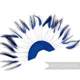 Petershams Millinery Supplies royal blue stripped hackle feather fan on a cotton base for hat and fascinator trimming.