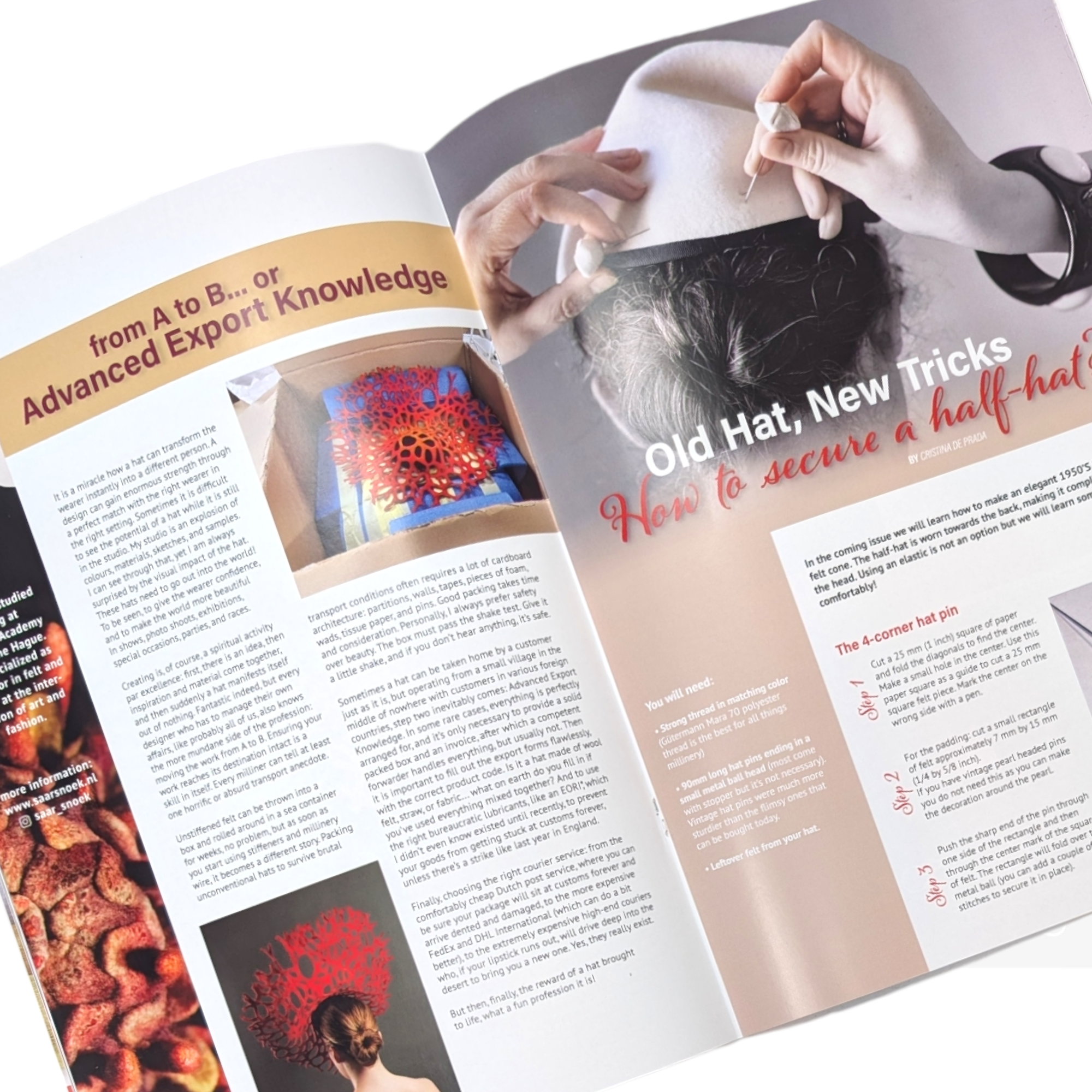 Petershams Millinery Supplies HATLINES Magazine 2024 Summer Edition open to a page with millinery tutorials and tips