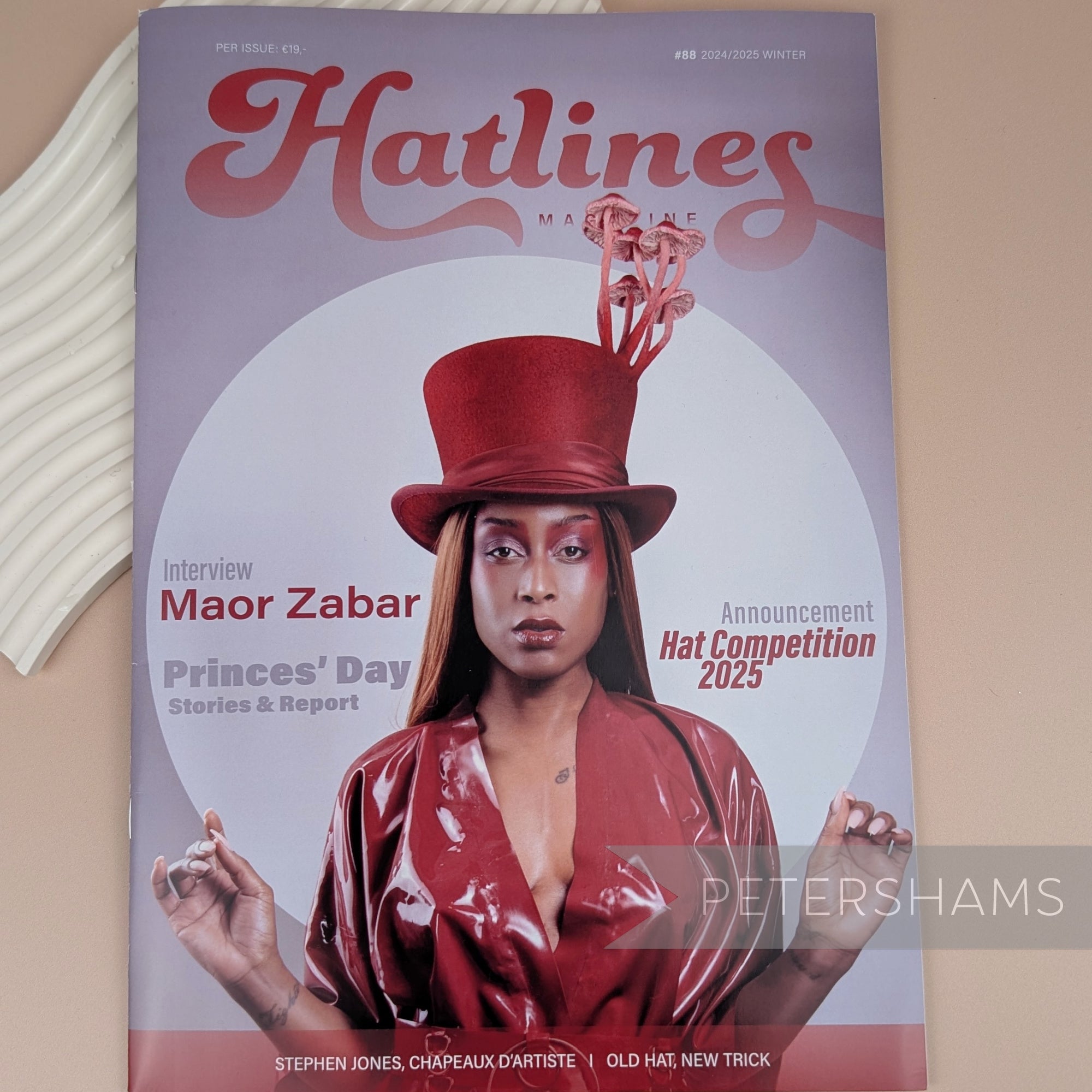 Petershams Millinery Supplies HATLINES Magazine 2024/2025 Winter Edition #88 featuring a red top hat on the cover