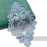 Petershams Millinery Supplies heart-shaped blue lace bridal motif with faux pearls and iridescent sequins