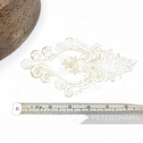 Petershams Millinery Supplies heart-shaped white lace motif with faux pearls and iridescent sequins for bridal wear