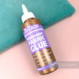 Petershams Millinery Supplies Hi-Tack permanent fabric glue in a 115ml bottle with a purple label