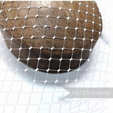 Petershams Millinery Supplies ice grey English Merry Widow veiling with chenille dots draped over a wooden millinery block