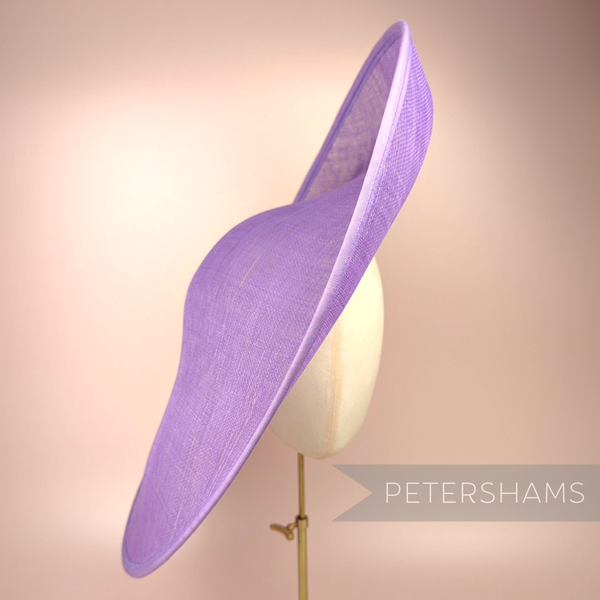 Petershams Millinery Supplies extra large iris sloped sinamay hat base with petersham ribbon edge o