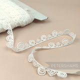 Petershams Millinery Supplies vintage 14mm ivory cotton guipure lace trim with circular and scallop design on a spool