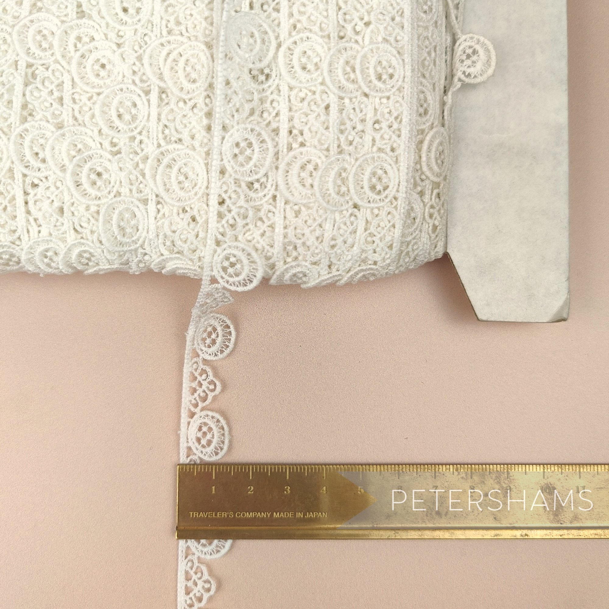 Petershams Millinery Supplies vintage 14mm ivory cotton guipure lace trim with circular and scallop design