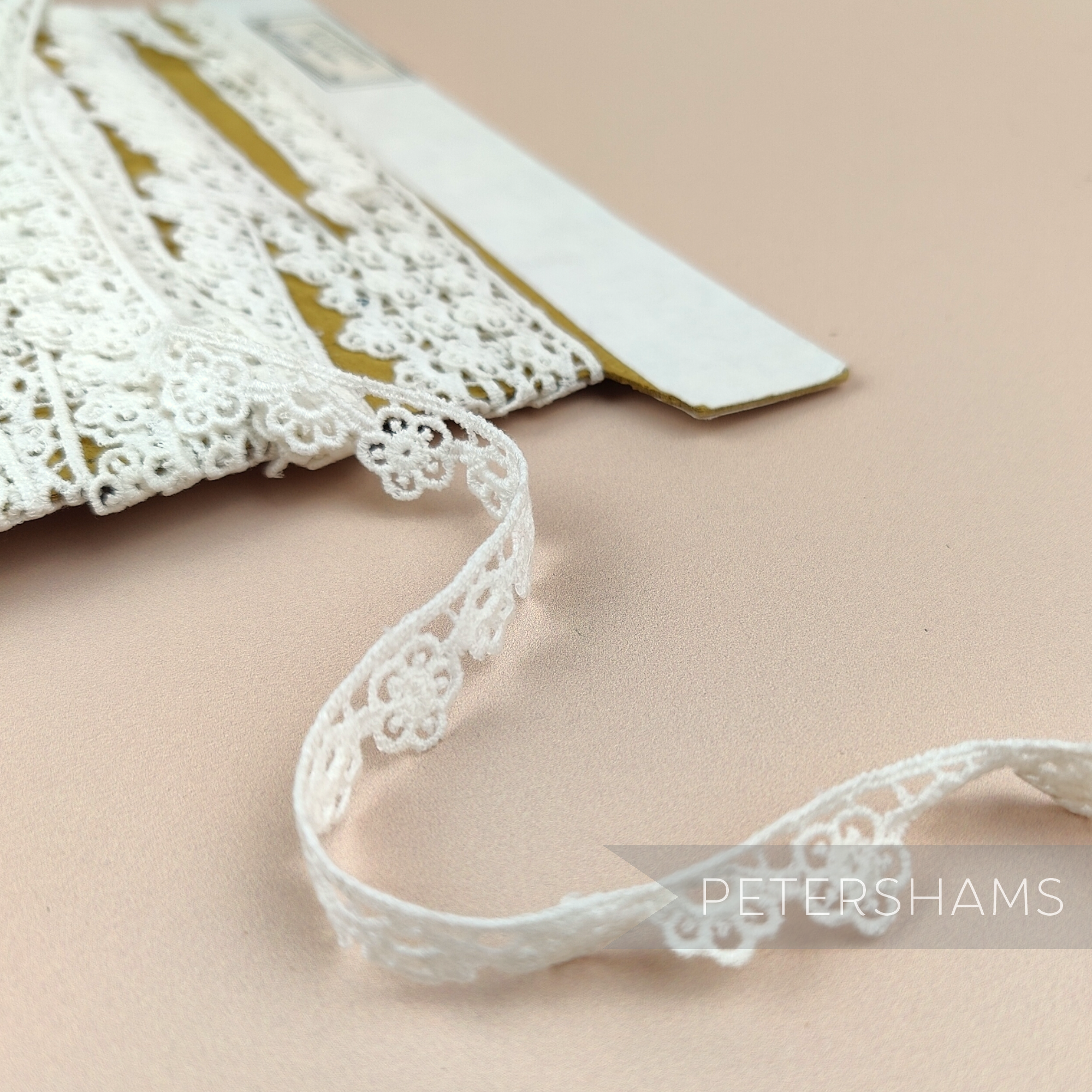 Petershams Millinery Supplies vintage 15mm ivory cotton guipure lace trim with a delicate flower pattern for Brides and Weddings