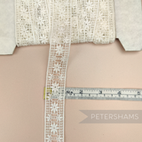 Petershams Millinery Supplies vintage 1950s ivory cotton guipure ribbon slot lace with grid flower pattern