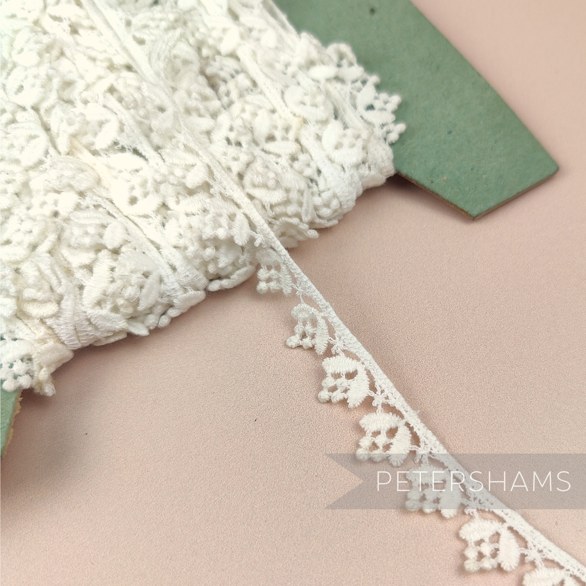 Petershams Millinery Supplies vintage 15mm ivory cotton guipure lace trim with a delicate grape bunch design