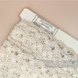 Petershams Millinery Supplies vintage 1950s ivory cotton guipure ribbon slot lace with a scalloped frame design.