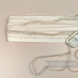 Petershams Millinery Supplies 8mm ivory dotted drop lace trim on a card, vintage Italian sewing material.