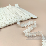 Petershams Millinery Supplies vintage 1940s ivory cotton guipure lace trim with a delicate pointed flower pattern.