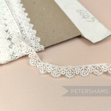 Petershams Millinery Supplies vintage 12mm ivory guipure lace trim with a delicate eyelash wheel design