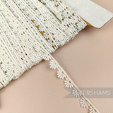 Petershams Millinery Supplies vintage 10mm ivory guipure lace trim with a delicate radiant fan design