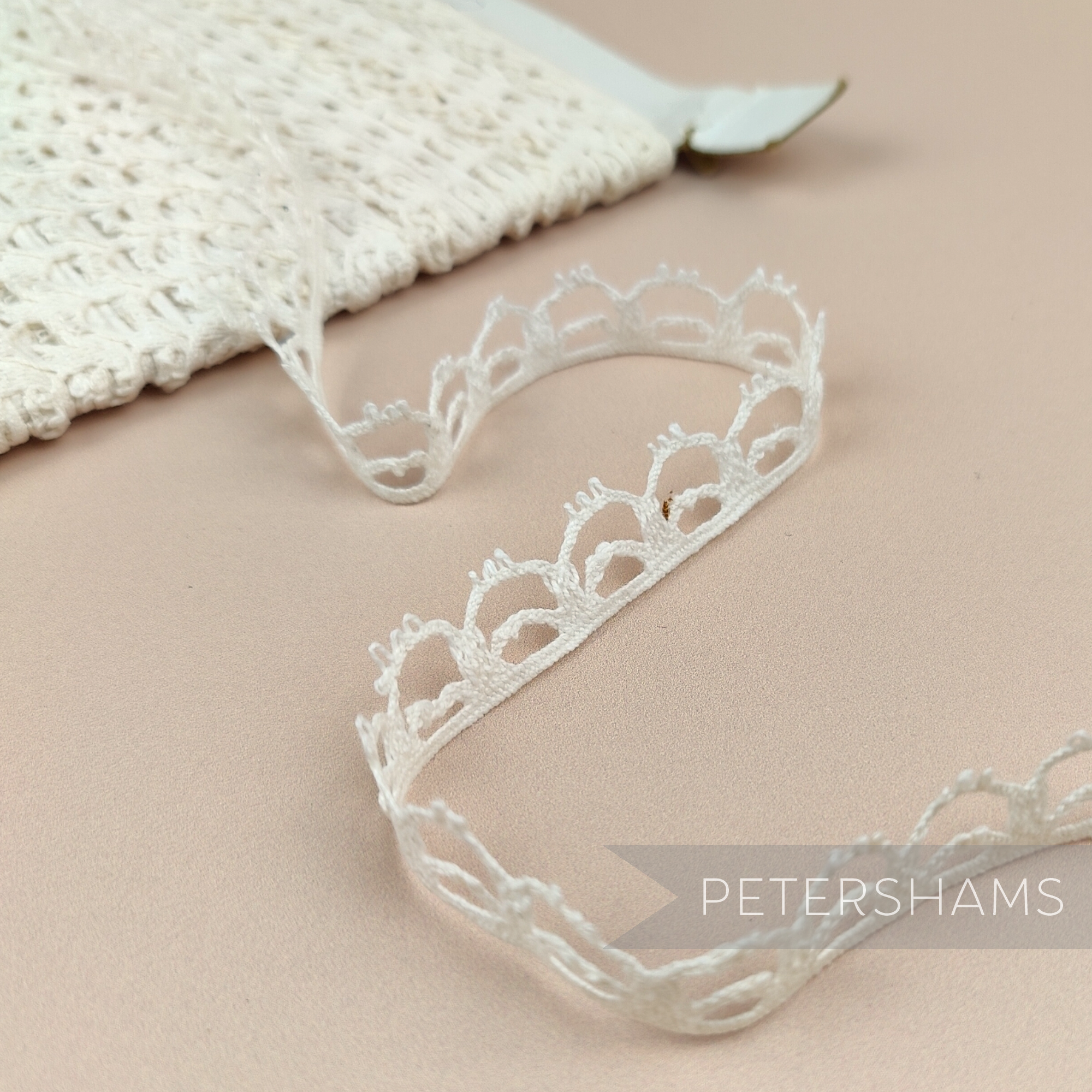 Petershams Millinery Supplies vintage 16mm ivory guipure lace trim with a delicate double swag design
