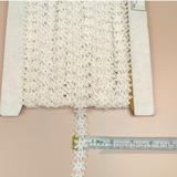 Petershams Millinery Supplies vintage 1940s ivory cotton guipure lace trim with a delicate pointed flower design.