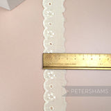Petershams Millinery Supplies 25mm ivory broderie anglaise lace trim with floral cut-outs and scalloped edge