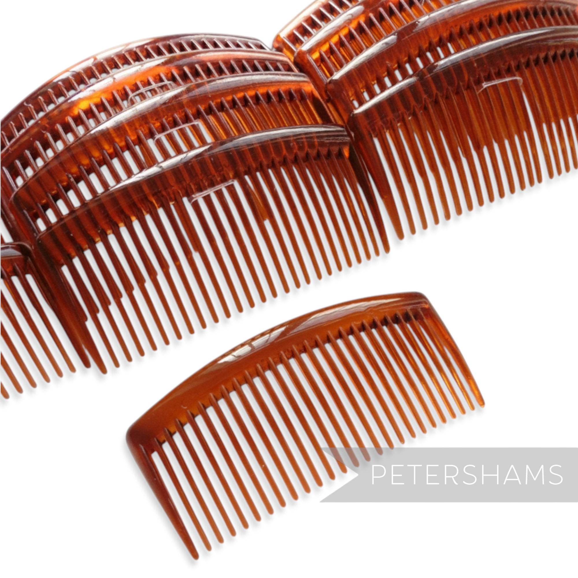 Petershams Millinery Supplies large 9.5cm tortoise brown plastic hair combs for hat making.