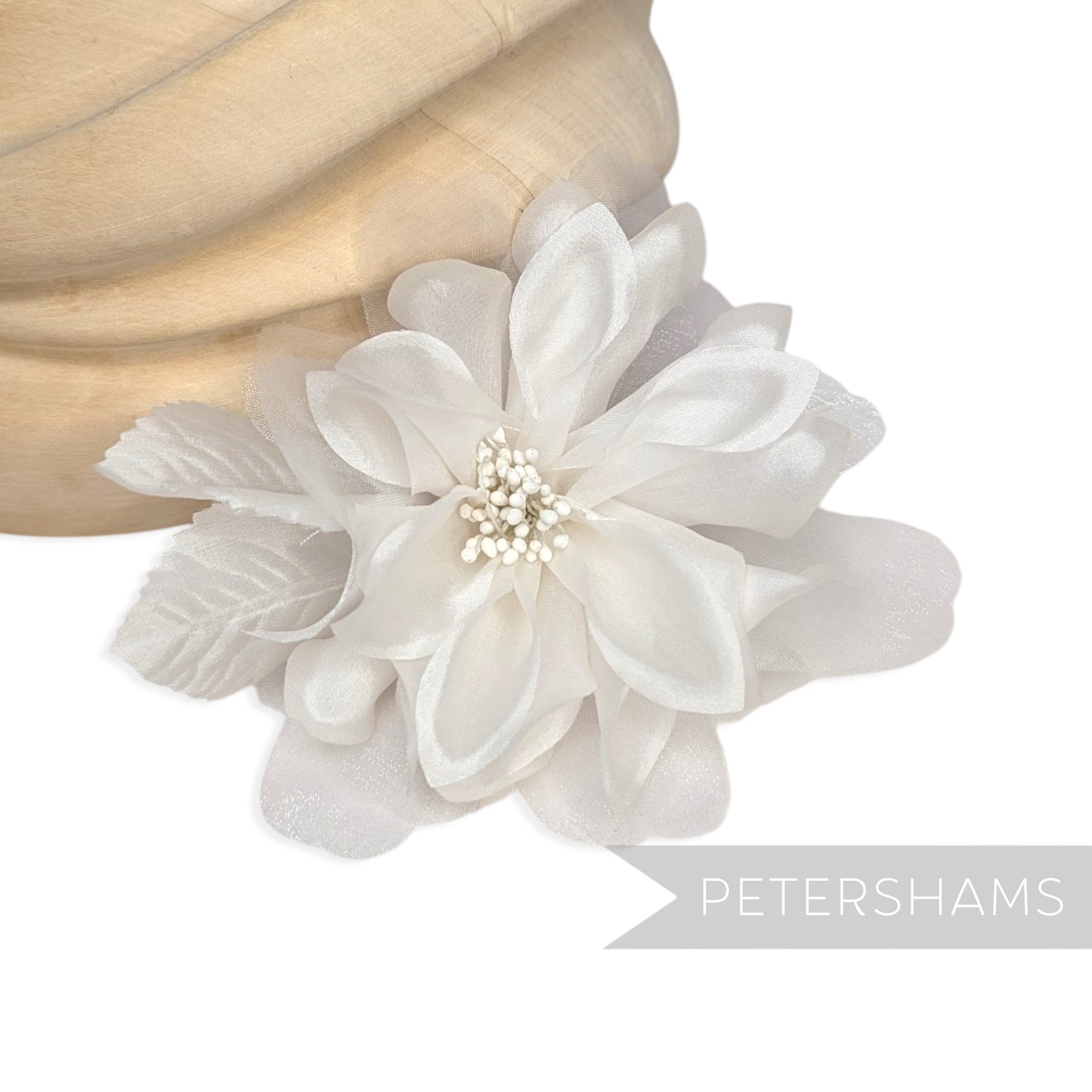 Petershams Millinery Supplies Dilliah latte silk and organza dahlia hat flower with wired stem and delicate petals