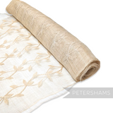 Petershams Millinery Supplies beige sinamay abaca fabric with applique leaf vine pattern for hat making