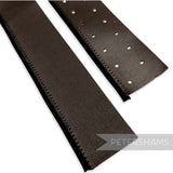 Petershams Millinery Supplies brown leather hat bands with stitched cotton tape edges and ventilation holes
