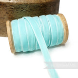 Petershams Millinery Supplies 10mm wide vintage light blue rayon velvet ribbon on a wooden spool