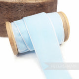 Petershams Millinery Supplies 36mm pale blue French velvet ribbon on a wooden spool for craft and millinery projects