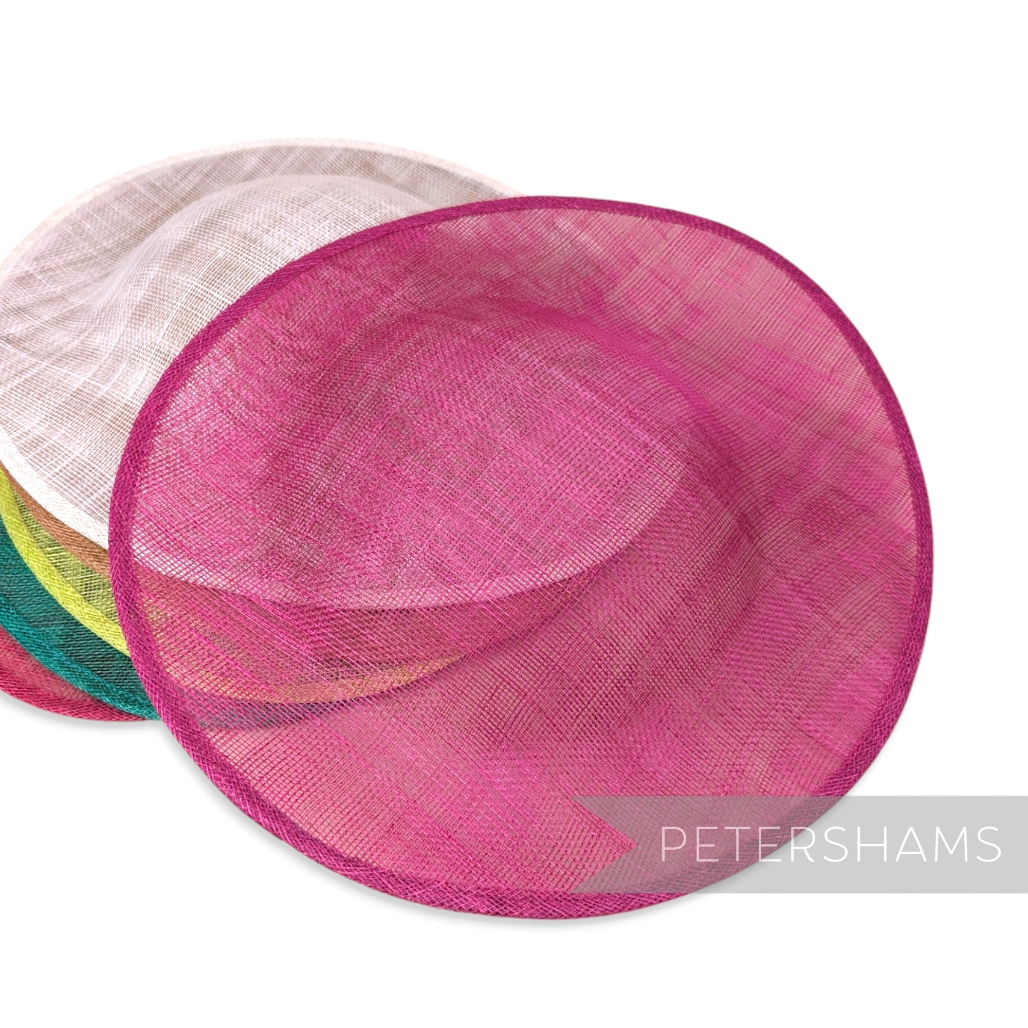 Petershams Millinery Supplies Maggie large oval sinamay fascinator hat bases in vibrant pink and assorted colors