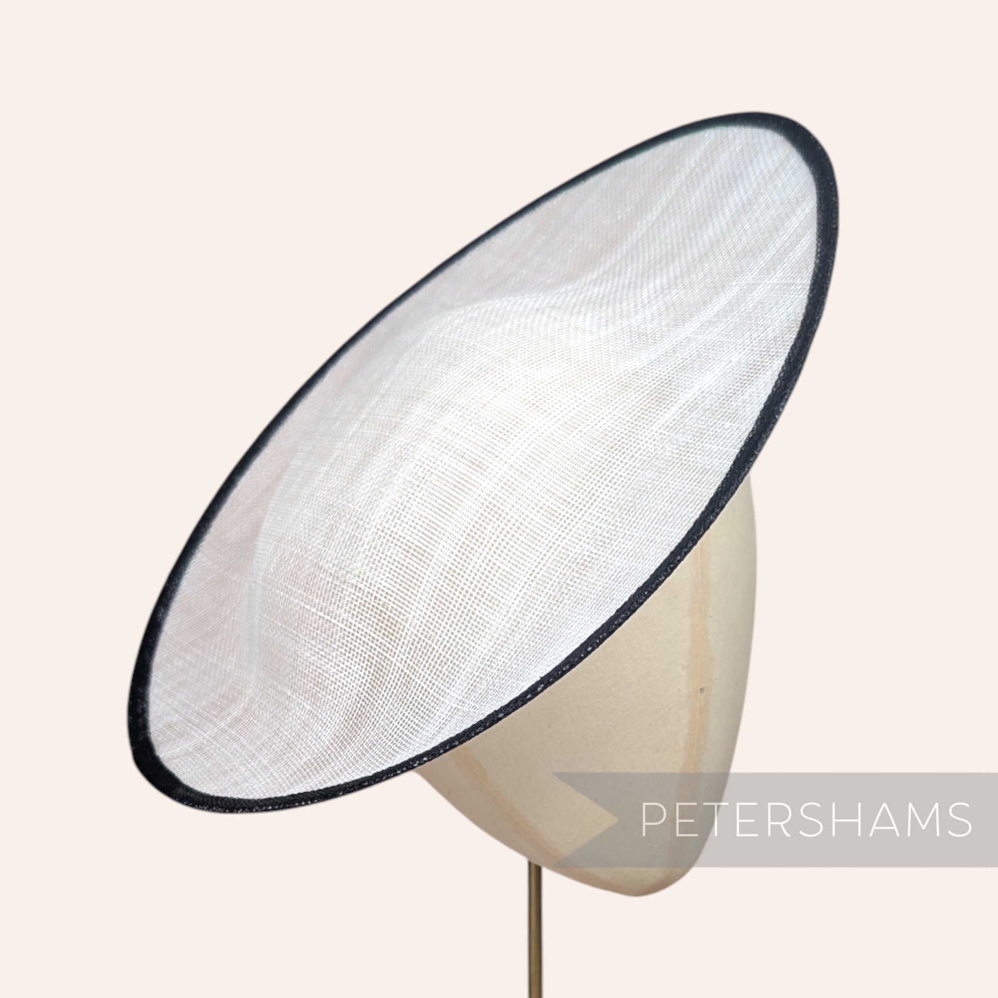 Petershams Millinery Supplies Maggie large oval white sinamay fascinator hat base with a black trim
